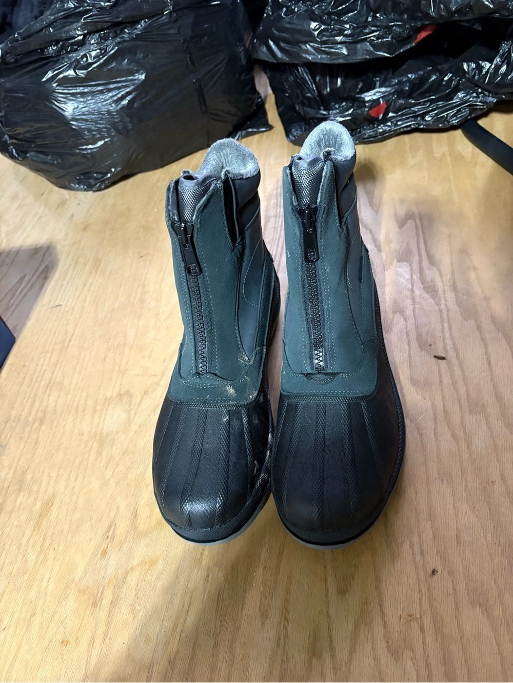 Men's Waterproof Front-Zip Rain & Snow Boots in Dark Gray and Black
